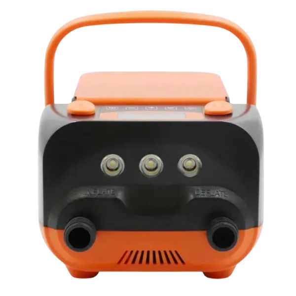 Hippool electric high-pressure pump, front view showing the control panel and inflate and deflate ports