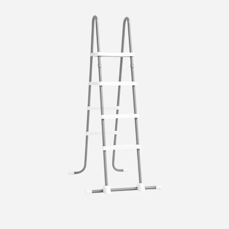 The safety ladder on a plain background, a two-sided step ladder with wide flat treads and a stabilising foot bar